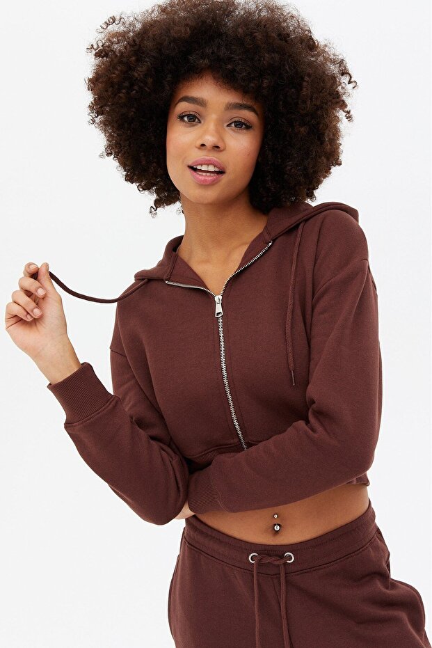 Mad Girls Brown Crop Sweatshirt Mg1355