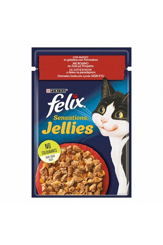 Felix Pouch Sensation Jellies Sığır Etli Ve Domatesli Yetişkin Kedi Konservesi 12 Adet 85 gr - 1