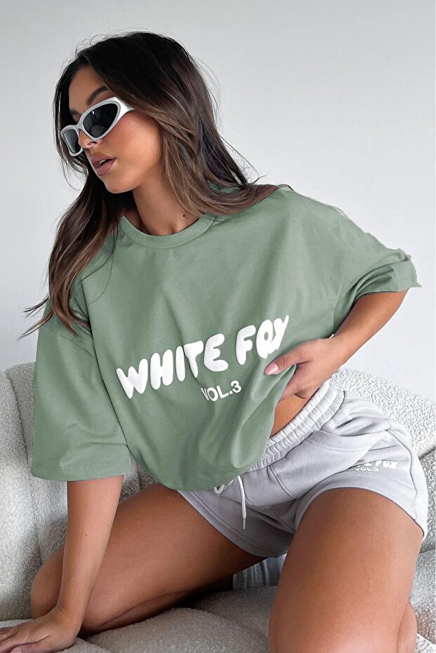 Light Green Printed Crew Neck Women's T-Shirt Mg1706