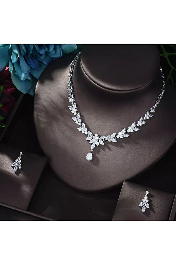 Grace Min Zirkon Taşlı Takı Seti Kolye Küpe Hediye Set Düğün Takı Seti - 1