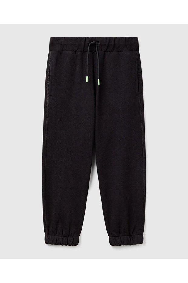 Boy's Black Back Pocket Logo Detailed Drawstring Jogger Sweatpants