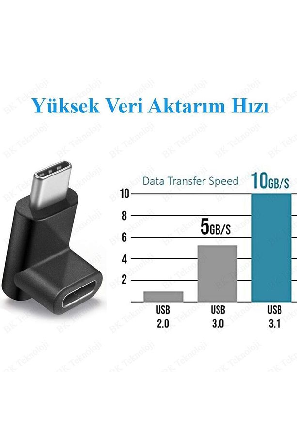 90 Derece Dirsek Aşağı ve Yukarı Açılı USB C Type-C Erkek - Dişi Adaptör - 6