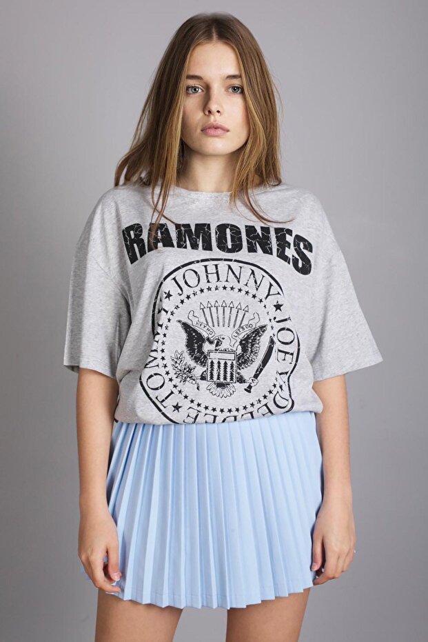 Women's Gray Wide Cut Printed T-Shirt Mg1114