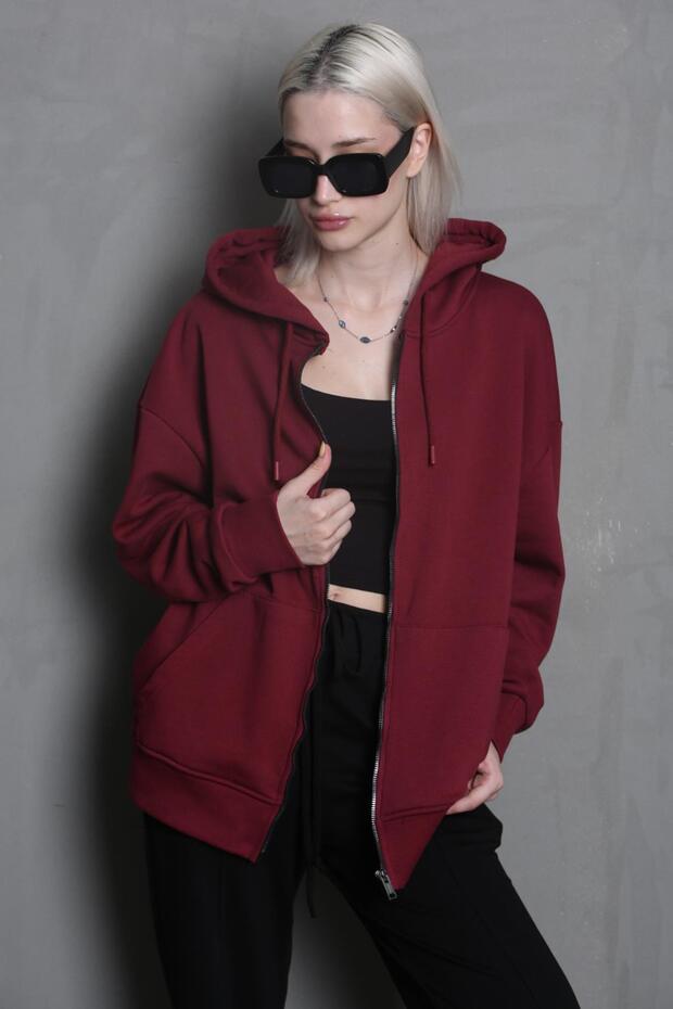 Bordo Kapüşonlu Basic Sweatshirt MG1900 - 2