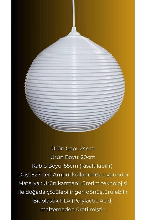 Zeo Beyaz Avize Yatak Odası, Mutfak, Oturma Odası Tasarım Tekli Sarkıt Avize (PLASTİK) E27 - 3