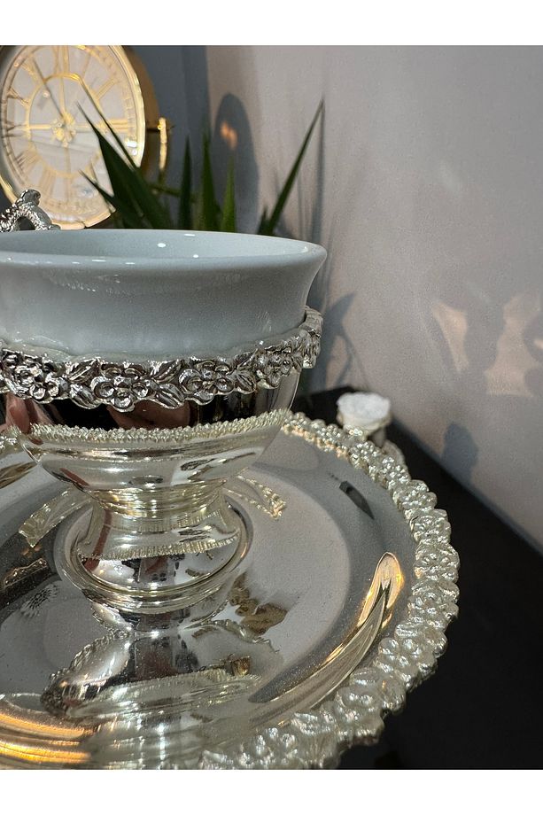 AVANGARDE GÜMÜŞ KAPLAMA GÜL BORDÜRLÜ DAMAT KAHVE SETİ - 3