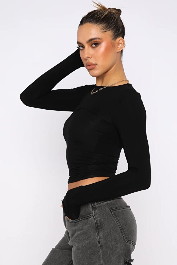 Siyah Basic Slim Kadın Body MG1994 - 2