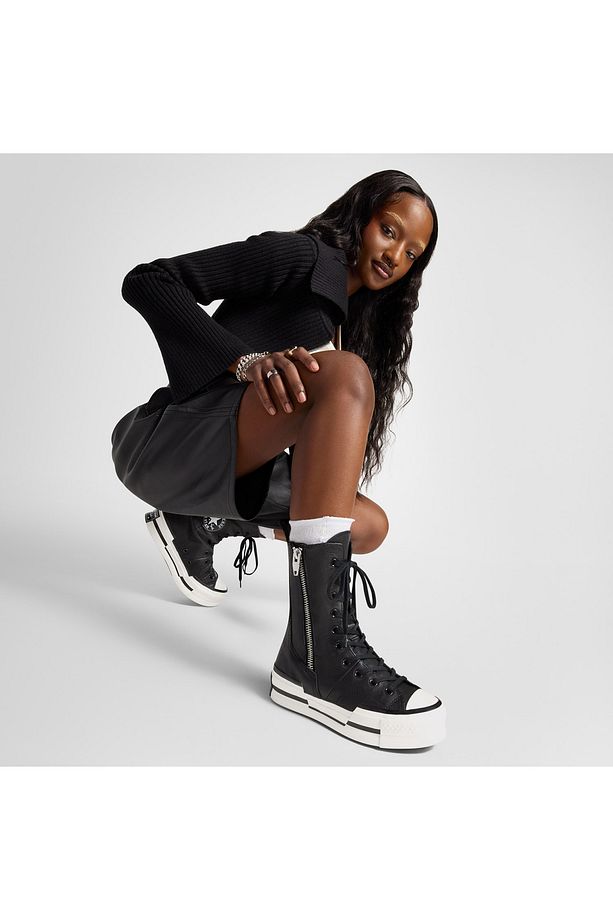 Chuck 70 Plus Unisex Siyah Deri Platform Sneaker - 4