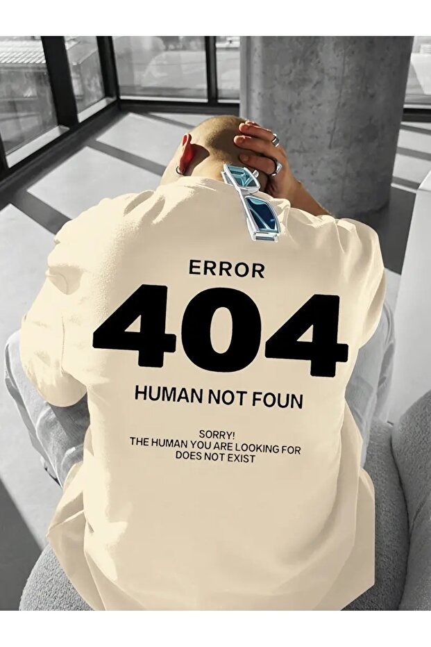 تي شيرت بتصميم رمز الخطأ 404 للاستخدام اليومي للرجال - أبيض، فضفاض، بأكمام قصيرة، مستدير