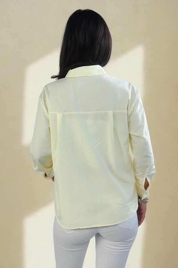 Lupinn Moda Kadın Sarı Regular Fit Basic Düz Uzun Kollu Gömlek - 7