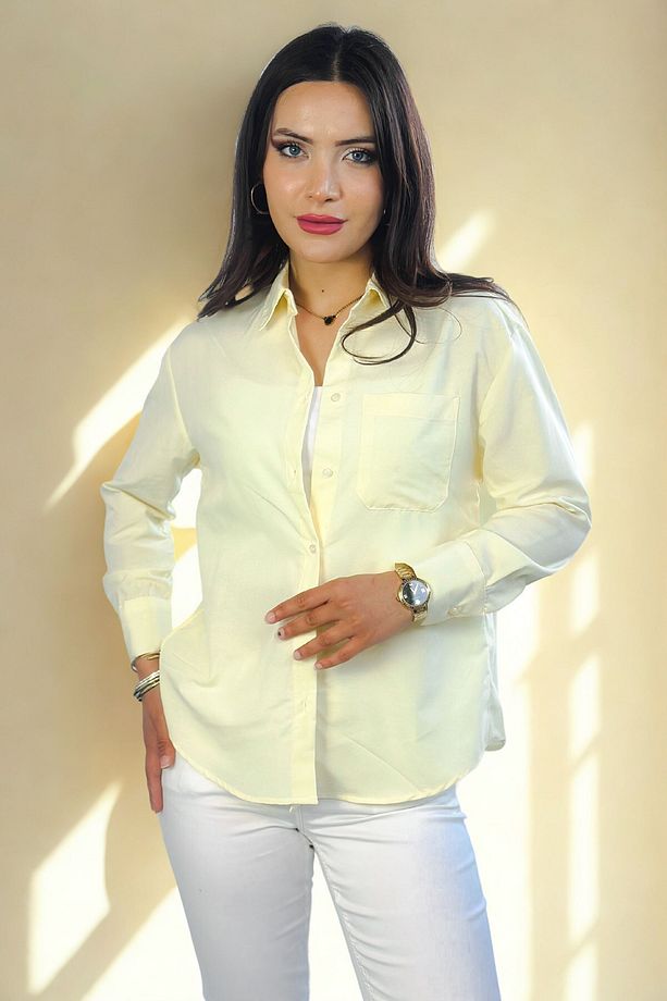 Lupinn Moda Kadın Sarı Regular Fit Basic Düz Uzun Kollu Gömlek - 1