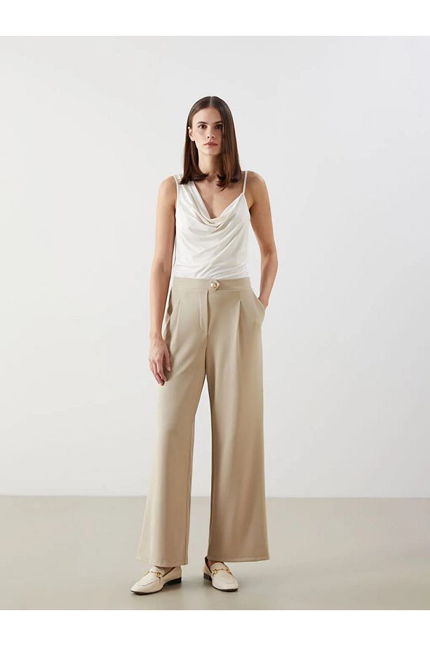 LCW Vision Bej Loose Fit Krep Kadın Pantolon - 1