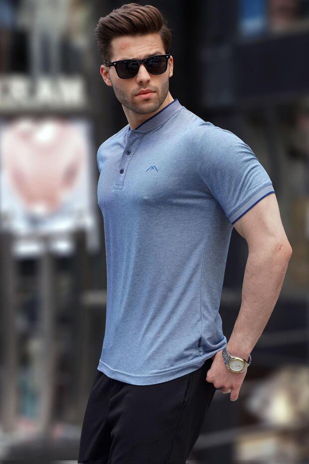 Navy Blue Judge Collar Men's Polo T-Shirt 6107