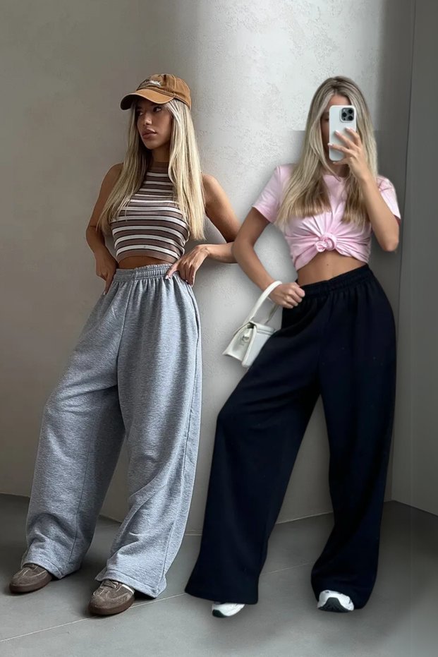 Women's Baggy Wide Leg Large Size Baggy Cut Loose Sweatpants Oversize Elastic Legs
