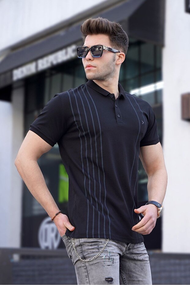 Men's Polo Neck Black T-Shirt 5822
