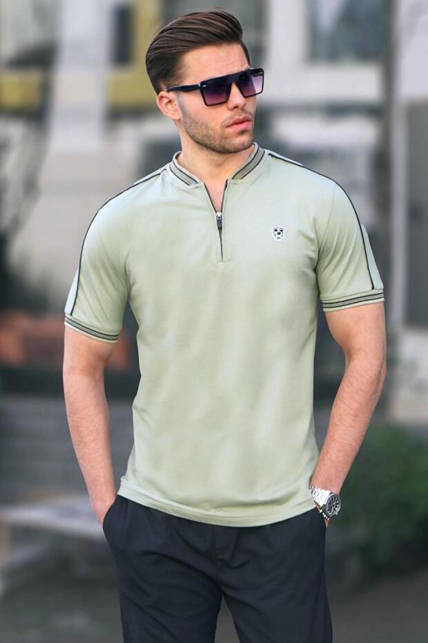 Mint Green Polo Collar Men's T-Shirt 9281