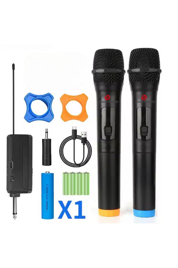 Amfi Kablosuz Bluetooth Karaoke Mikrofon 2 li set Jack Ve Aux Girişli Cihazlara Amfilere Uygun - 1