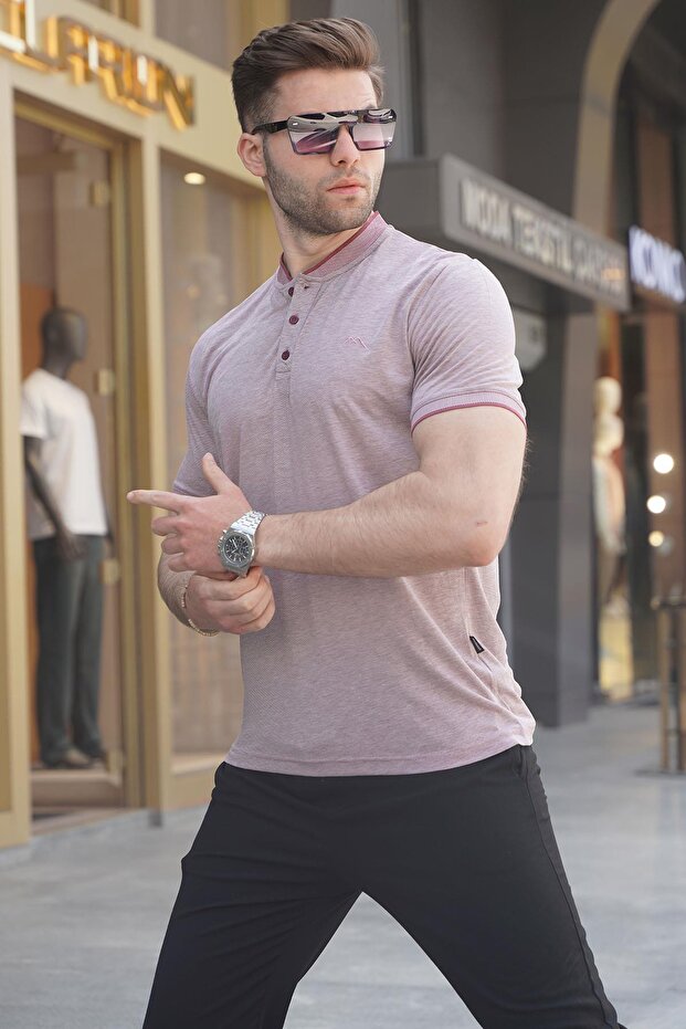 Claret Red Judge Collar Men's Polo T-Shirt 6107