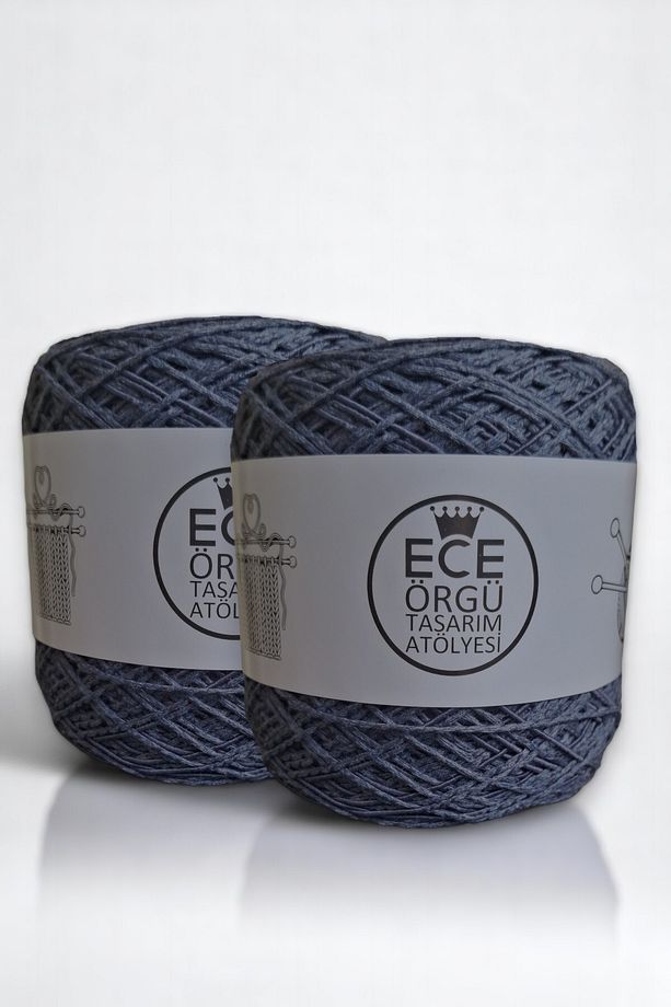 İndigo. Denim mavi (mat), büklümlü tek kat, %100 koton el örgü ipi (200 gr.) - 1