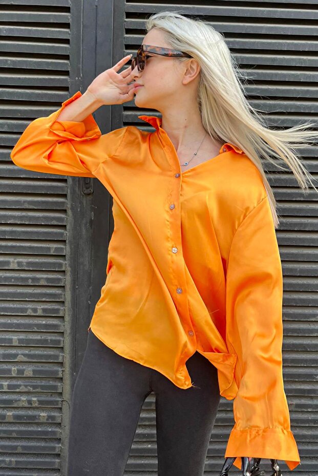 Orange Basic Damen Satin Hemd MG1326 - 4
