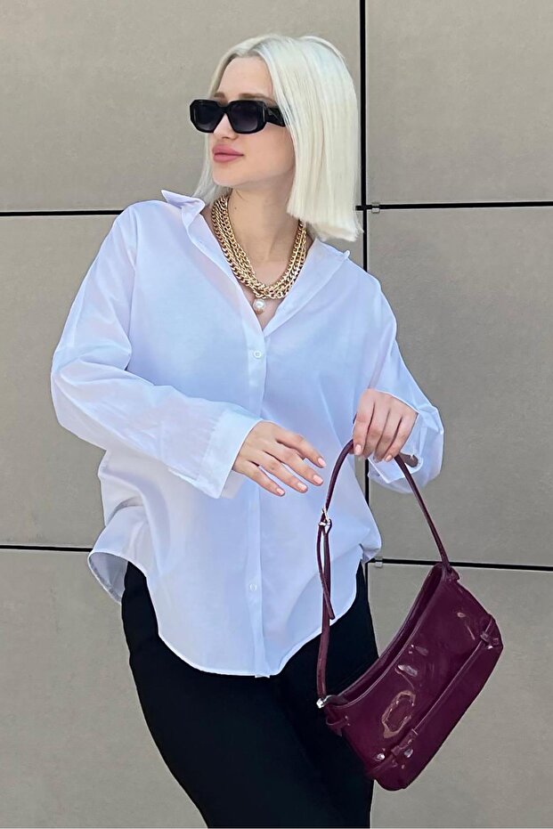 Mad Girls White Oversize Shirt Mg1369