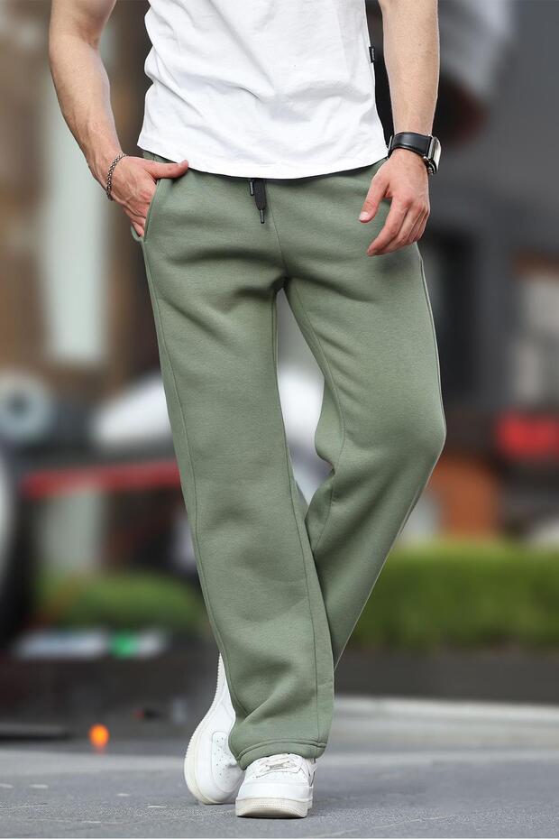 Khaki Wide Cut Straight Leg Sweatpants 6550