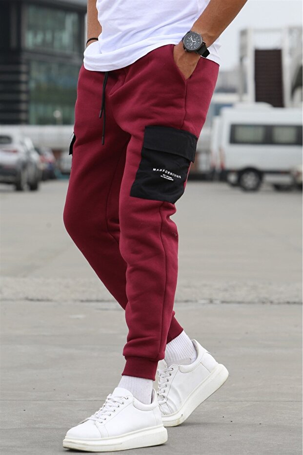 Claret Red Pocket Detailed Sweatpants 5475