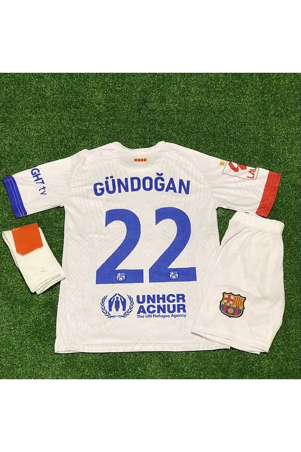 F.c B.a.r.c.e.l.o.n.a 2023-24 Sezon İLKAY GÜNDOĞAN Beyaz Deplasman Çocuk Forması 3'lü Set - 3