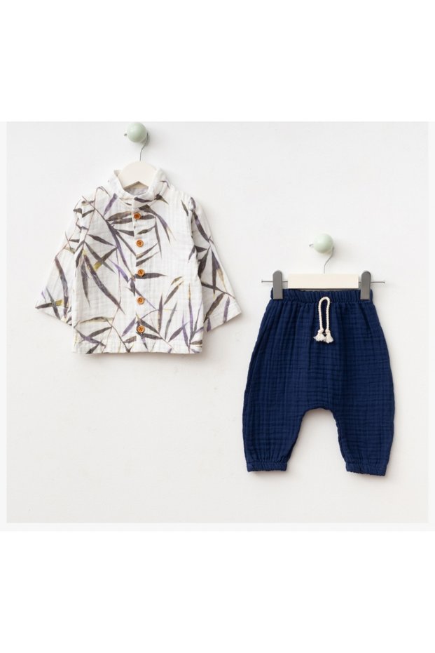 100% Organic Cotton Muslin Fabric Baby Boy Seasonal Shirt Pants Suit Holiday Relaxed Fit