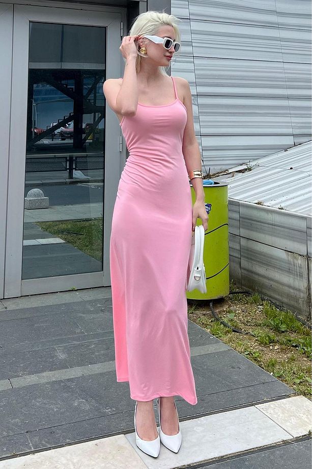 Pembe Uzun Asklı Basic Elbise MG1852 - 7