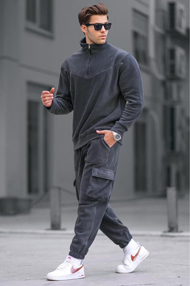 Füstölt cipzáras galléros polár férfi tréningruha szett 5931 - 1