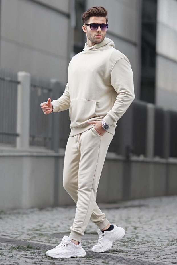 Bej Kapüşonlu Basic Eşofman Takımı 5928 - 1