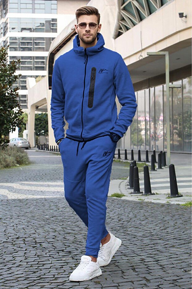 Indigo Printed Regular Fit Men's Tracksuit Set