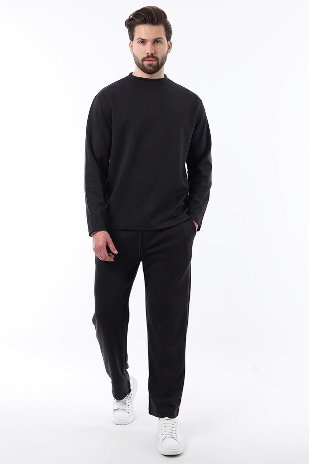 Μαύρο Basic μακρυμάνικο σετ φόρμας 5960 - 3