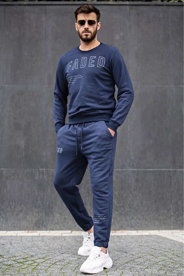 Navy Blue Printed Men's Tracksuit 4679