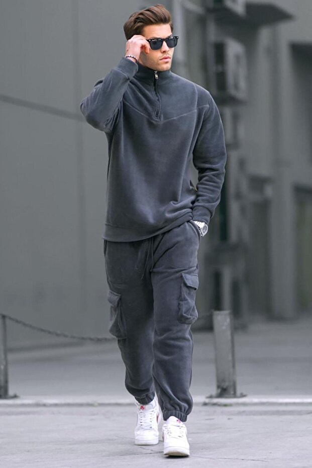 Füstölt cipzáras galléros polár férfi tréningruha szett 5931 - 2