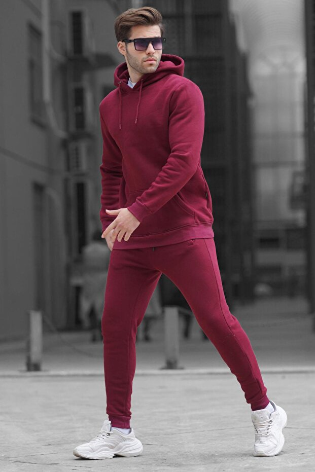Bordo Kapşonlu Basic Eşofman Takımı 5905 - 1