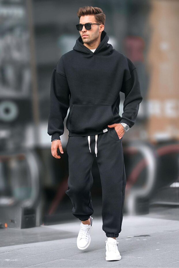 Siyah Kapşonlu Basic Eşofman Takımı 5925 - 1