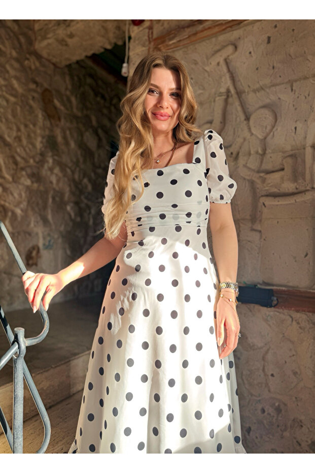 Balon Kol Puantiyeli Elbise - 8
