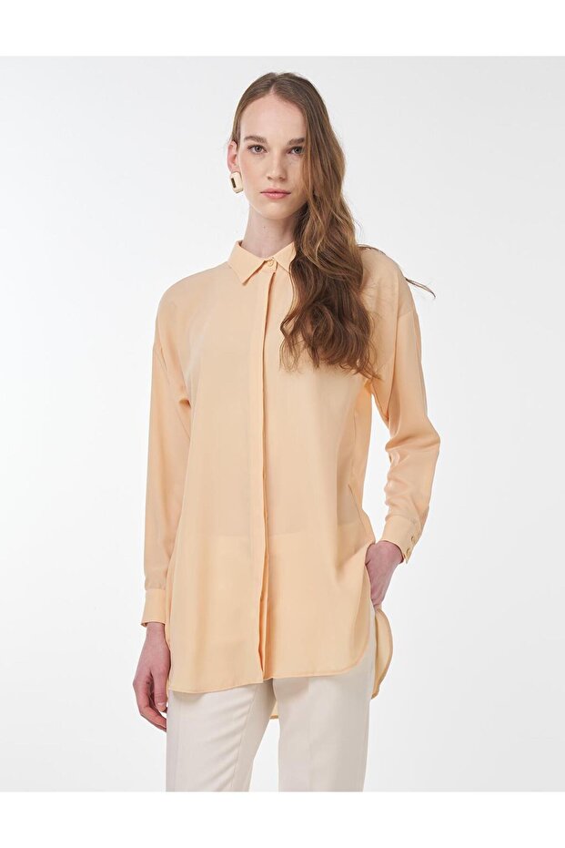 Basic Gömlek Yaka Tunik Somon - 1