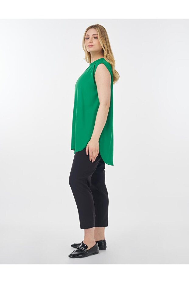 Sıfır Yaka Basic T-Shirt Yeşil - 3