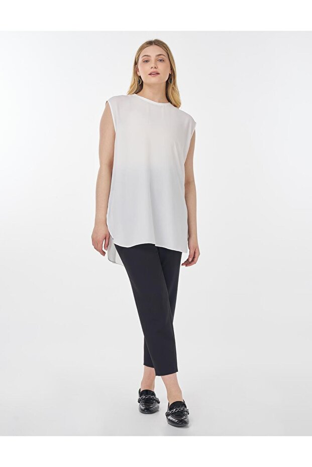 Sıfır Yaka Basic T-Shirt Ekru - 2