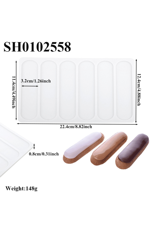 SH0102558 أدوات خبز حلوى الإكلير قالب شوكولاتة من السيليكون قالب كيك منفوخ بشريط طويل للمطبخ