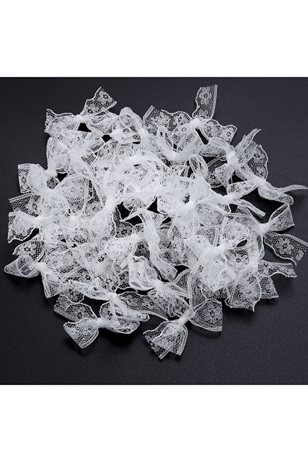 4x5.5cm 02 20pcs/lot Polyester Lace Mini Bows White Polka Dot Flower Pattern Satin Ribbon Bows For D