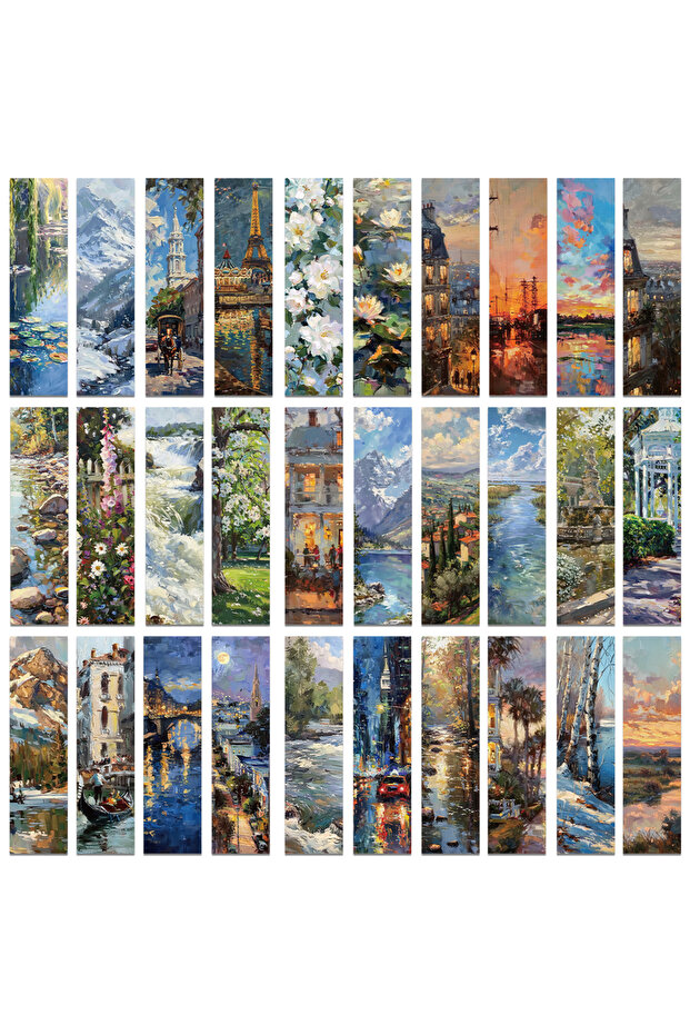 30pcs 30pcs Oil painting Landscape Bookmarks Reading pages Book marks Student stationery paper card