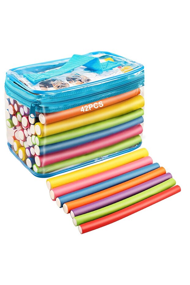42PCS 42-Pack Salon Heatless Flexible Hair Rollers Curlers 7" Soft Foam Flexi Twist Curling Rods Fo