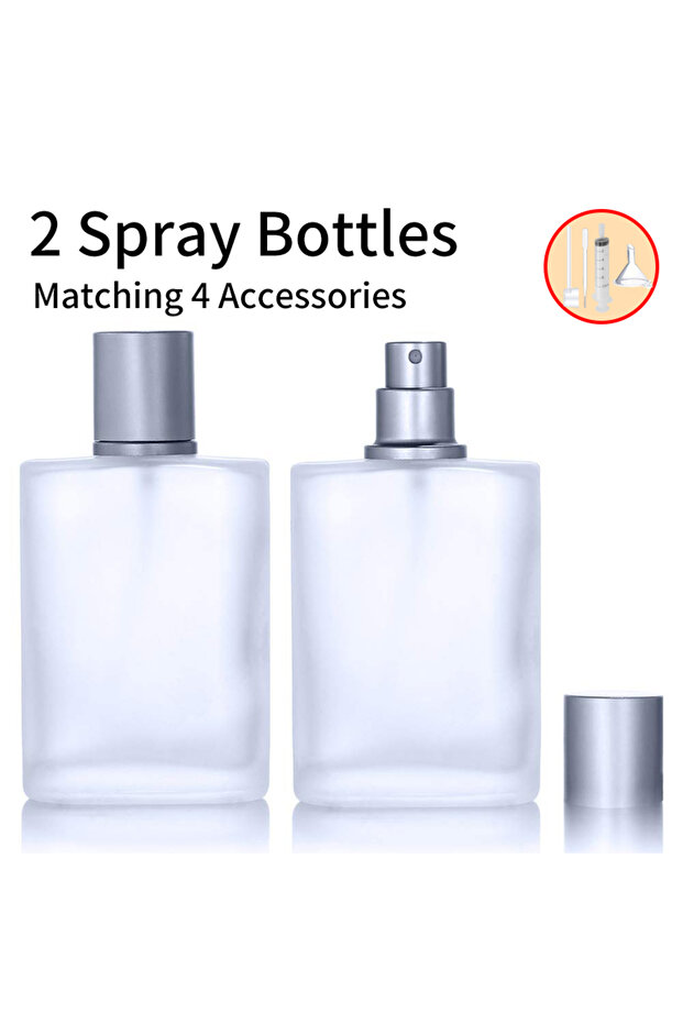 زجاجة رذاذ عطر فارغة من الزجاج سعة 50 مل، قطعتان + 4 ملحقات، 50 مل/1.69 أونصة، مع بخاخ عطر