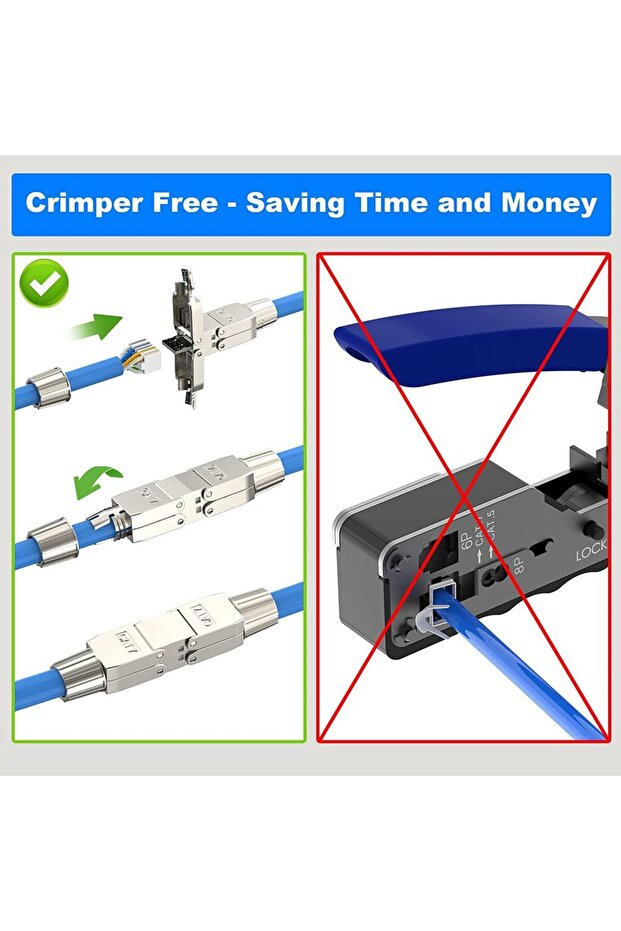 CAT6A ZoeRaxTool-Free RJ45 Coupler Shielded, Tool Less Ethernet Cable Extender PoE+ for Cat7/Cat6a/C - 4