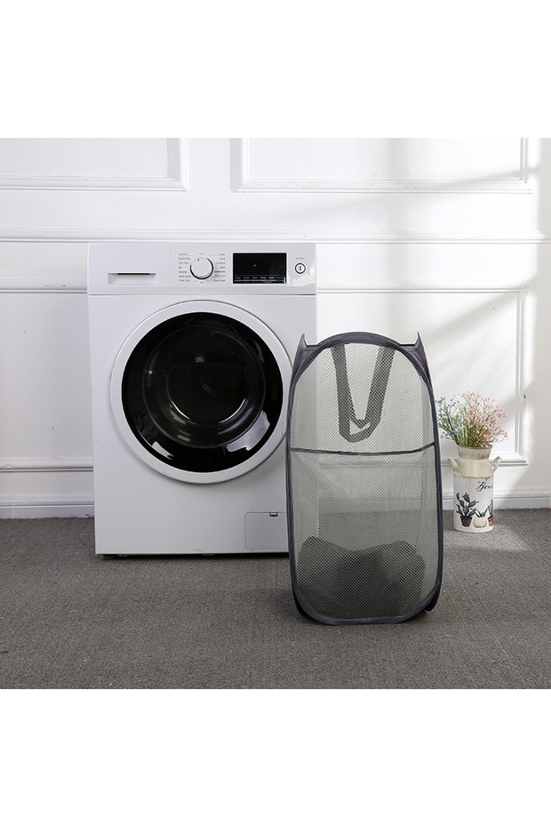GRAY Large Capacity Dirty Clothes Basket Storage Bucket Mesh Bathroom Portable Foldable Dirty Clothe