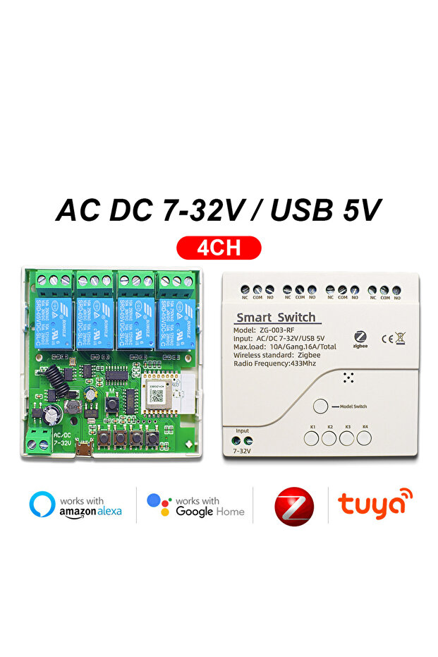 AC DC 7-32V CASE 4 Channel Zigbee Smart Remote Control Switch 5V-250V Automatic RF433 4CH Relay Modu - 1